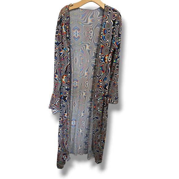 Women’s Multicolor Long Sheer Kimono Cover-Up – Boho Festival Style, Size XL - Picture 1 of 7